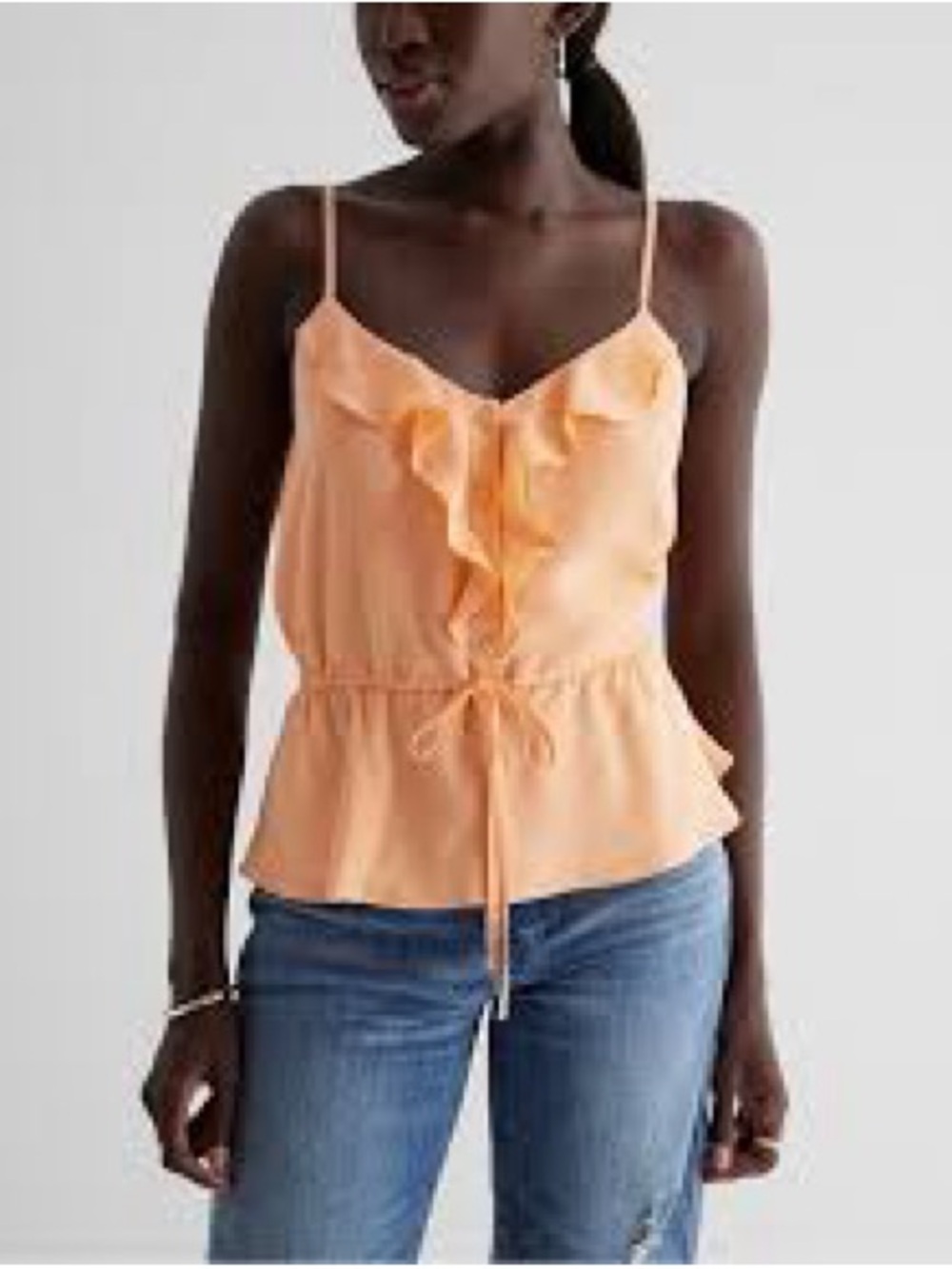 Express Peach Ruffle Tie-Front Cami